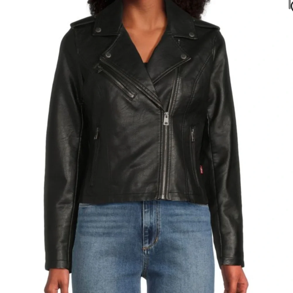 Levi’s Black Faux Leather Moto Biker Jacket — Women’s Medium - Picture 12 of 13